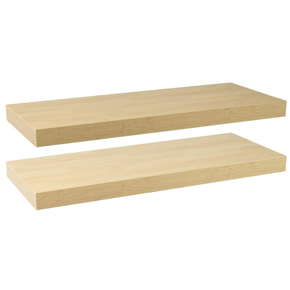 Labcosi Floating Shelves with Invisible Bracket, 2-Pack Natural Wood Display